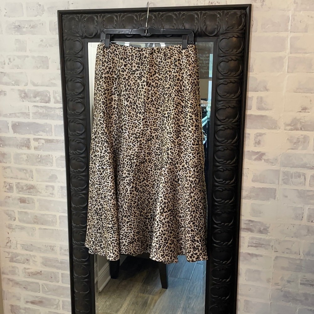 Chico’s faux silk leopard skirt